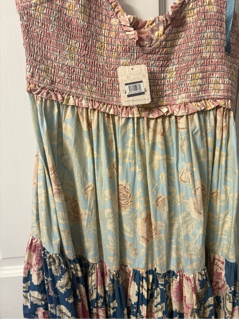 Free People Pink & Blue Smocked Floral Maxi Dress Small - Picture 3 of 11